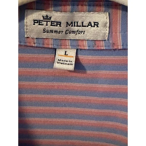 PETER MILLAR Summer Comfort Polo Shirt Blue Pink Purple Pastel Sz L Mens Golf - Picture 3 of 10